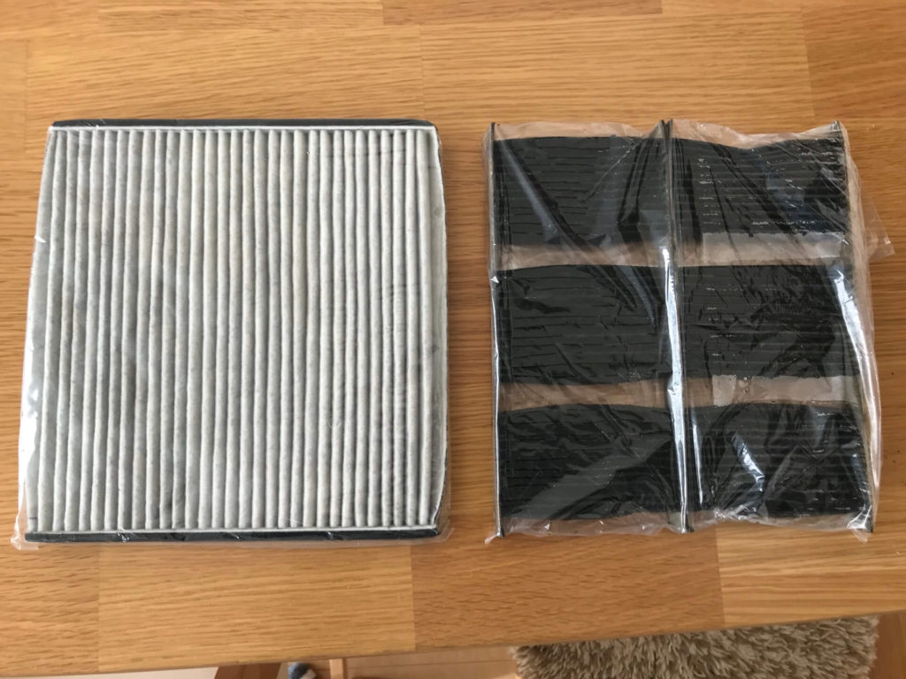 購入したエアコンフィルターと純正品2枚